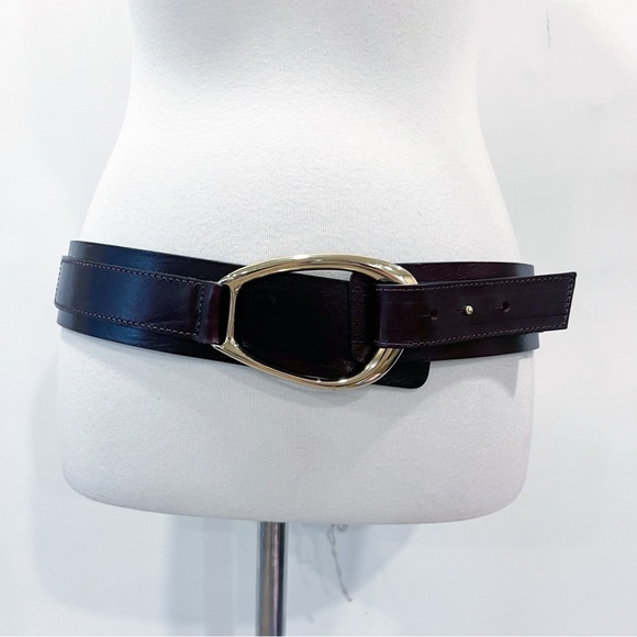 Zara Burgundy Leather Sash Belt with Gold Buckle 90cm NEW NWT